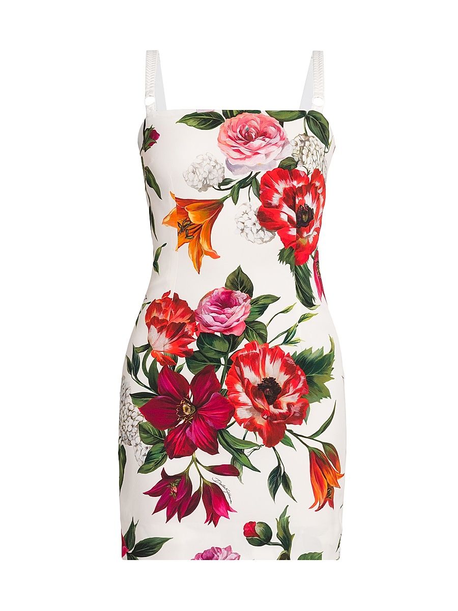 Women's Rafia Fiori Floral Stretch Silk Minidress - White Print Flower - Size 10