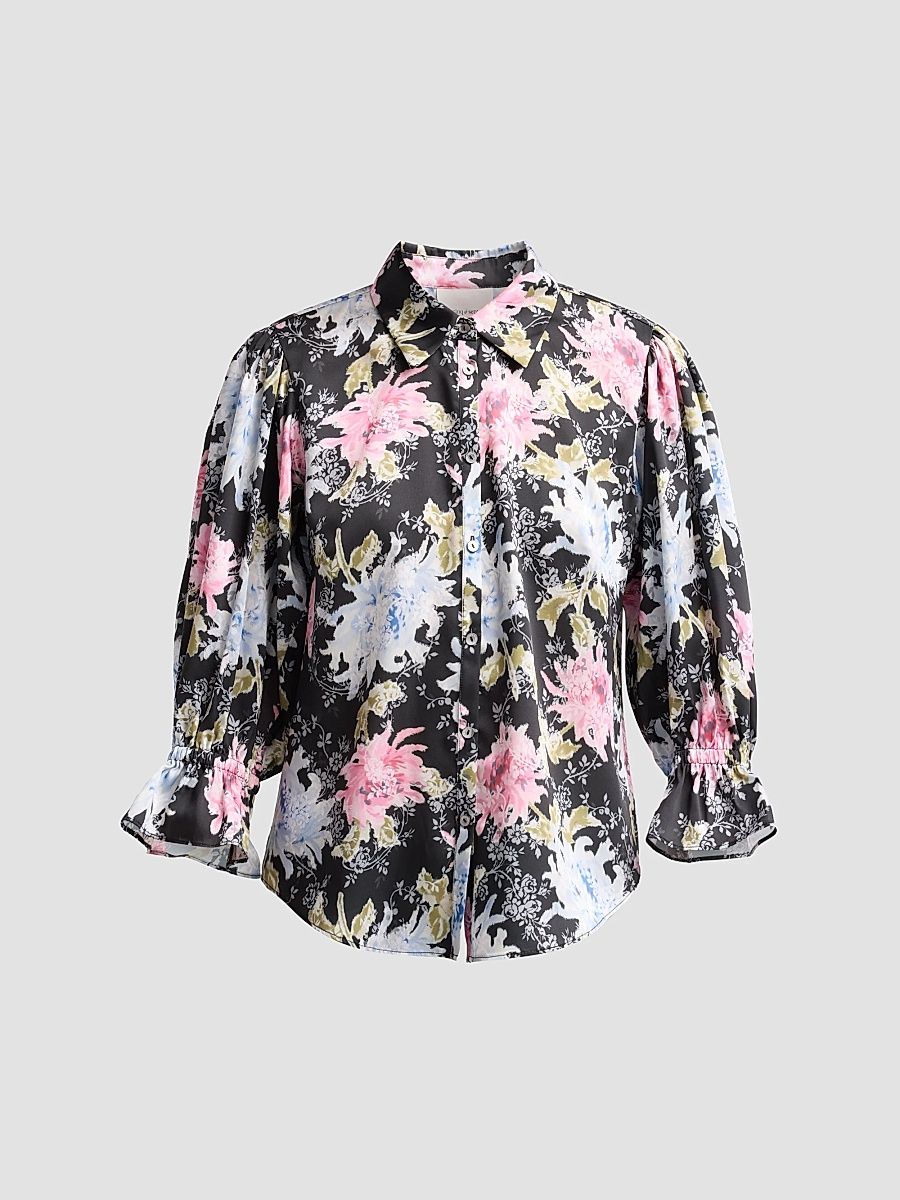 Women's Fiona Dahlia Print Top - Black Multi - Size XL