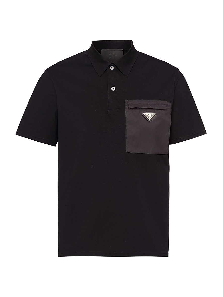 Men's Stretch Cotton Polo Shirt with Nylon Details - Black - Size Large