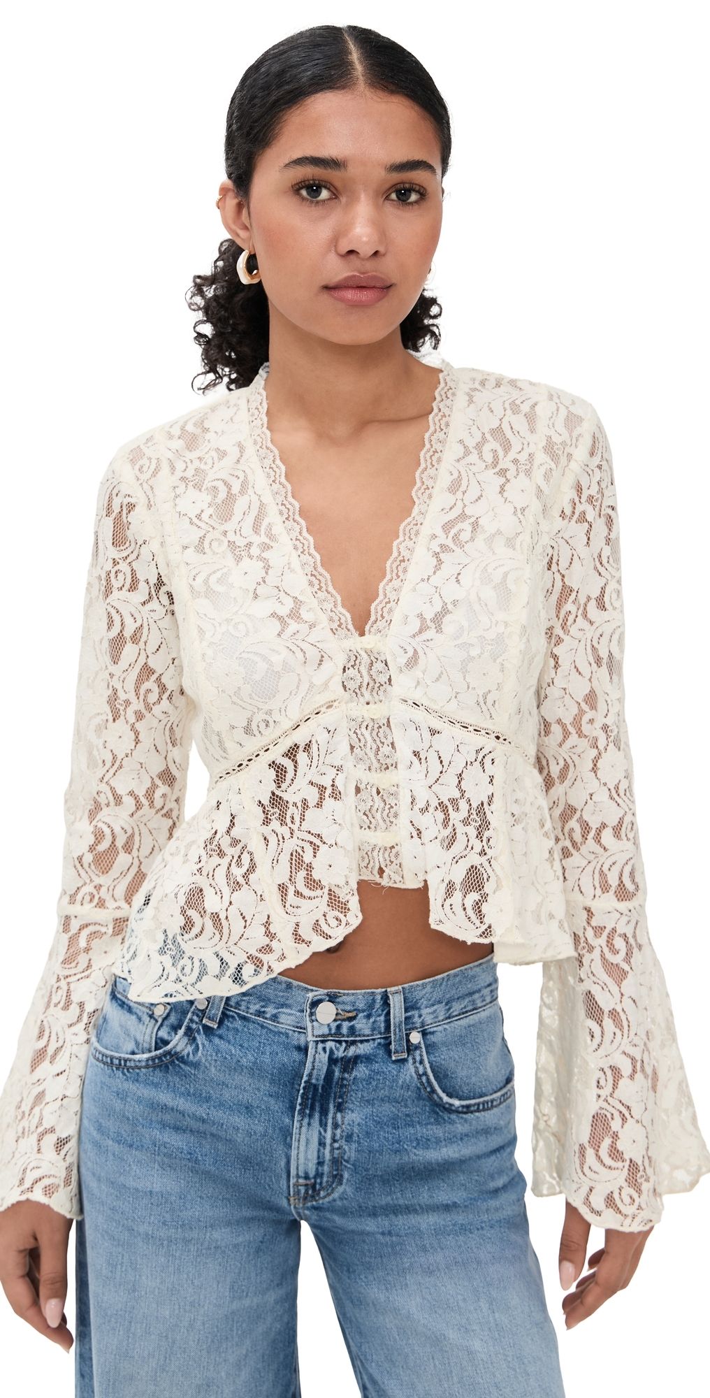 Free People Whispering Love Lace Top Tofu L