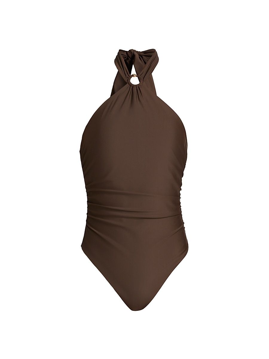 Women's Lana Halterneck Swimsuit - Brown - Size XL