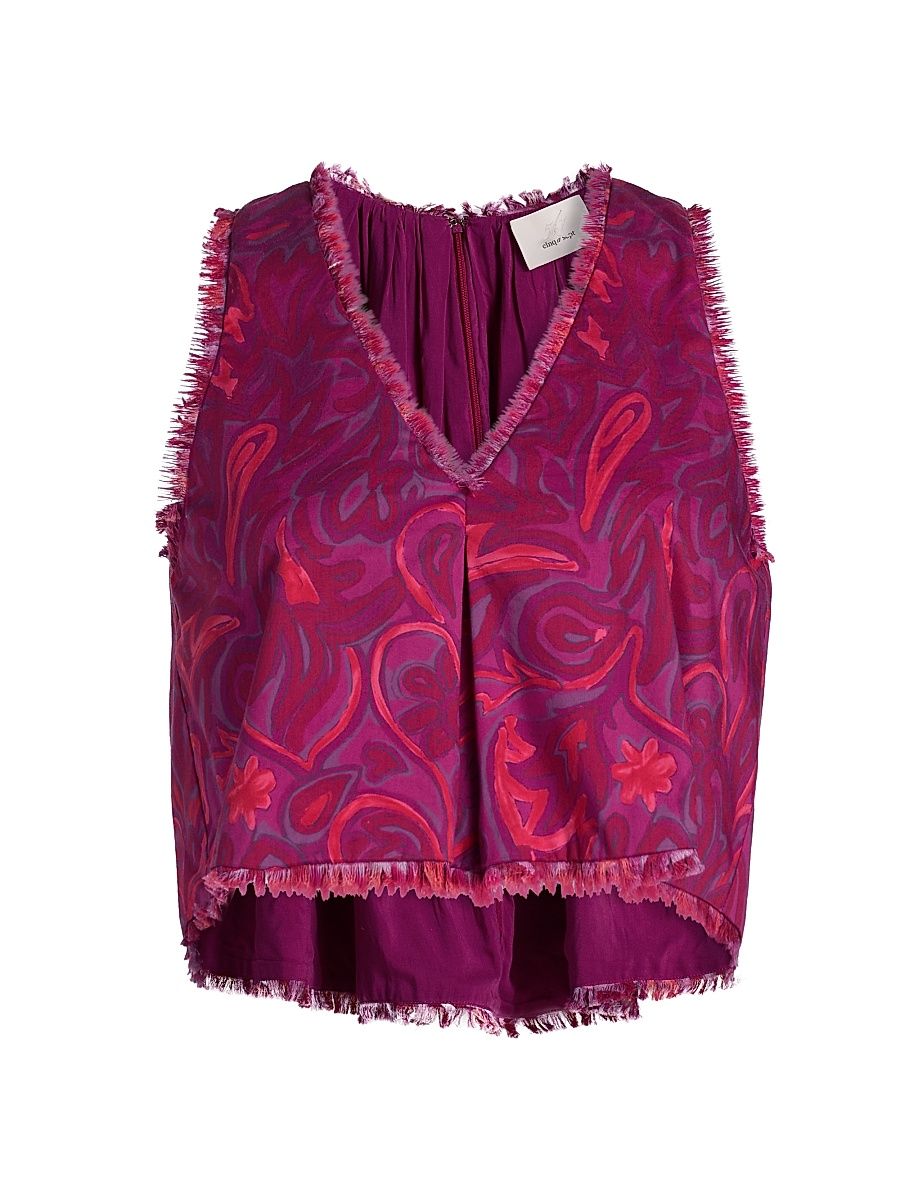 Women's Ibbie Paisley Bloom Raw-Edge Top - Purple Garnet Multi - Size XL