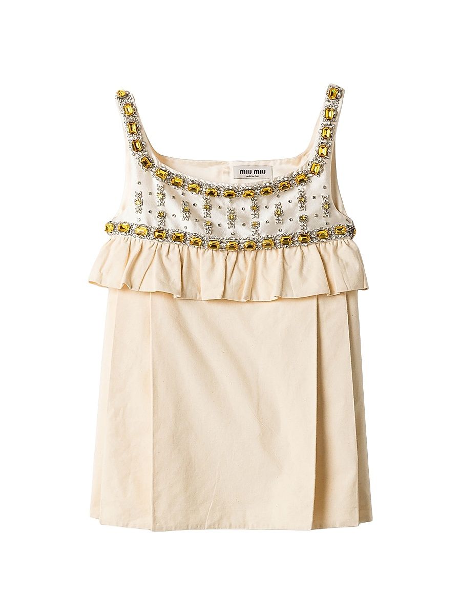 Women's Embroidered Canvas Mini-Dress - Beige - Size 4
