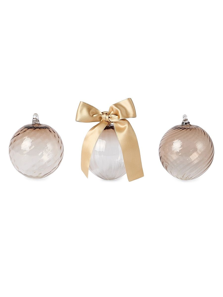 Set of 3 Textured Murano Glass Ornaments - Natural