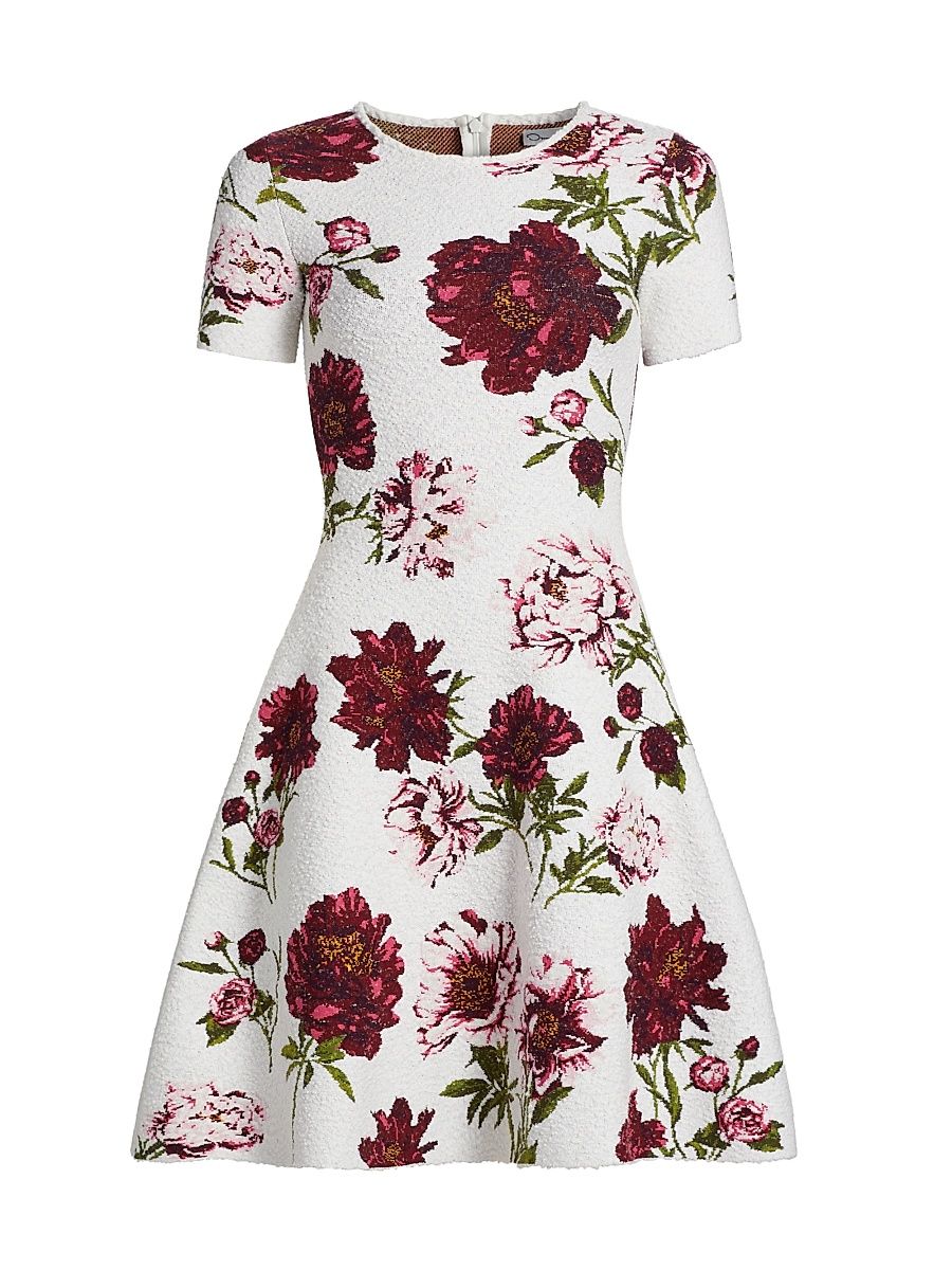 Women's Peony Jacquard Fit & Flare Boucle-Knit Dress - Ivory Multi - Size Medium