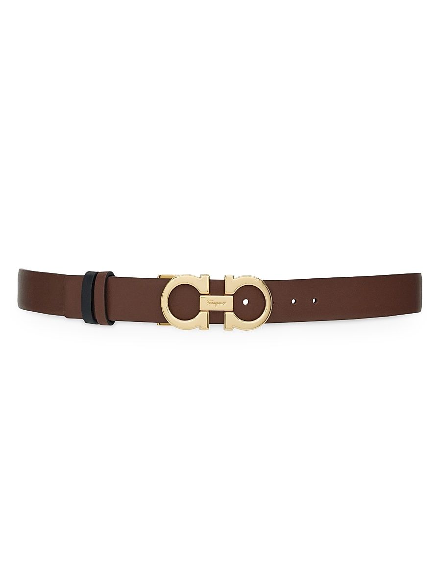 Women's Gancini Reversible & Adjustable Cut-to-Size Hammered Leather Belt - Cocoa Brown Nero