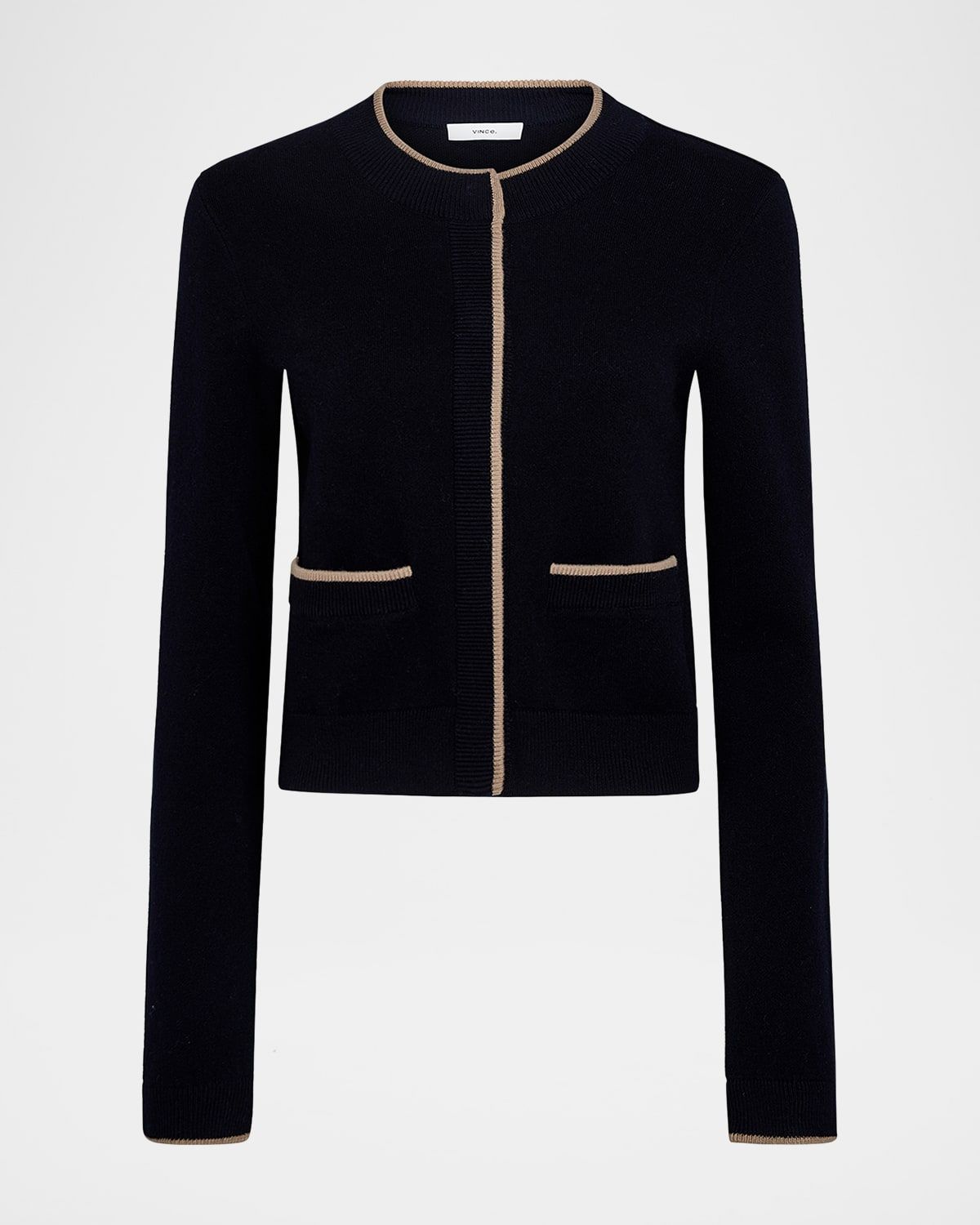 Contrast Wool-Cashmere Snap Cardigan