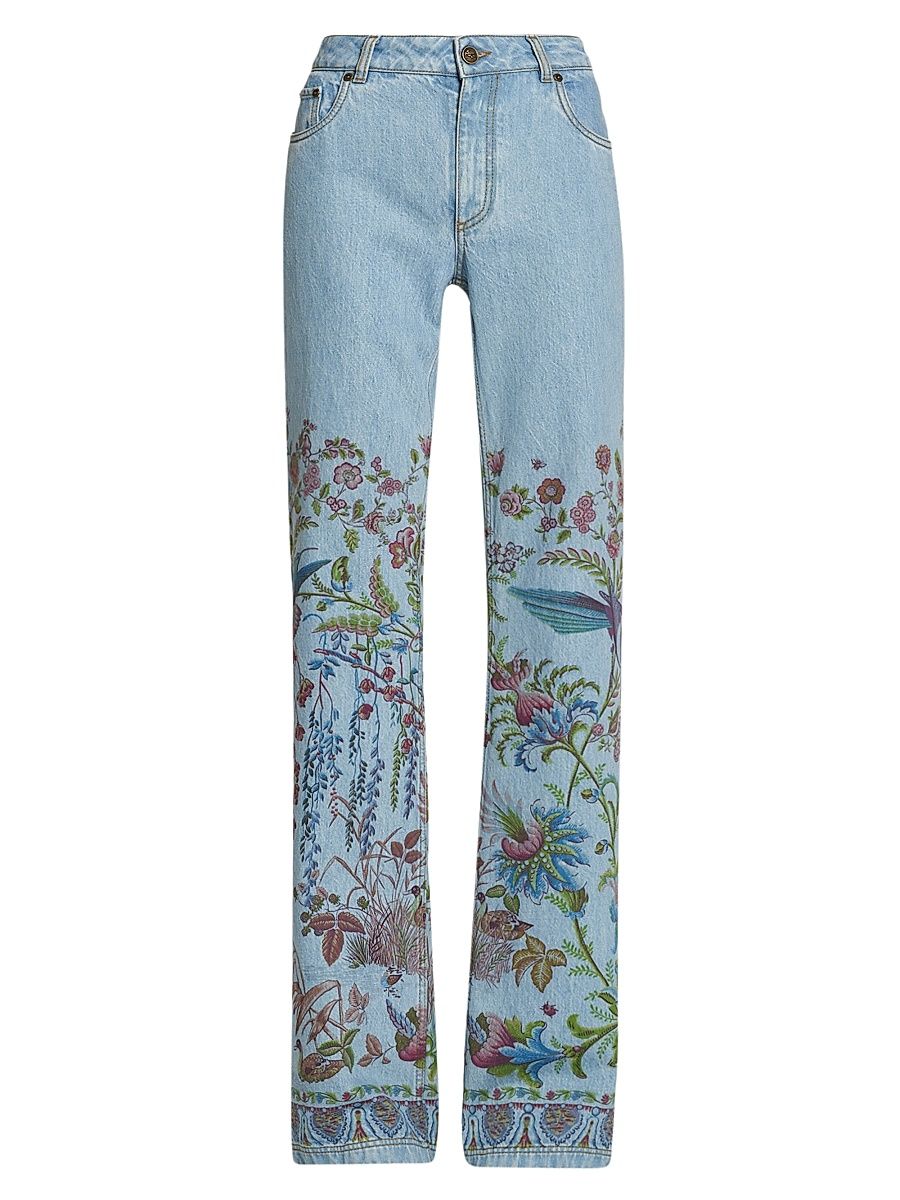 Women's Floral-Embroidered Flared Jeans - Stampa Bianco - Size 32