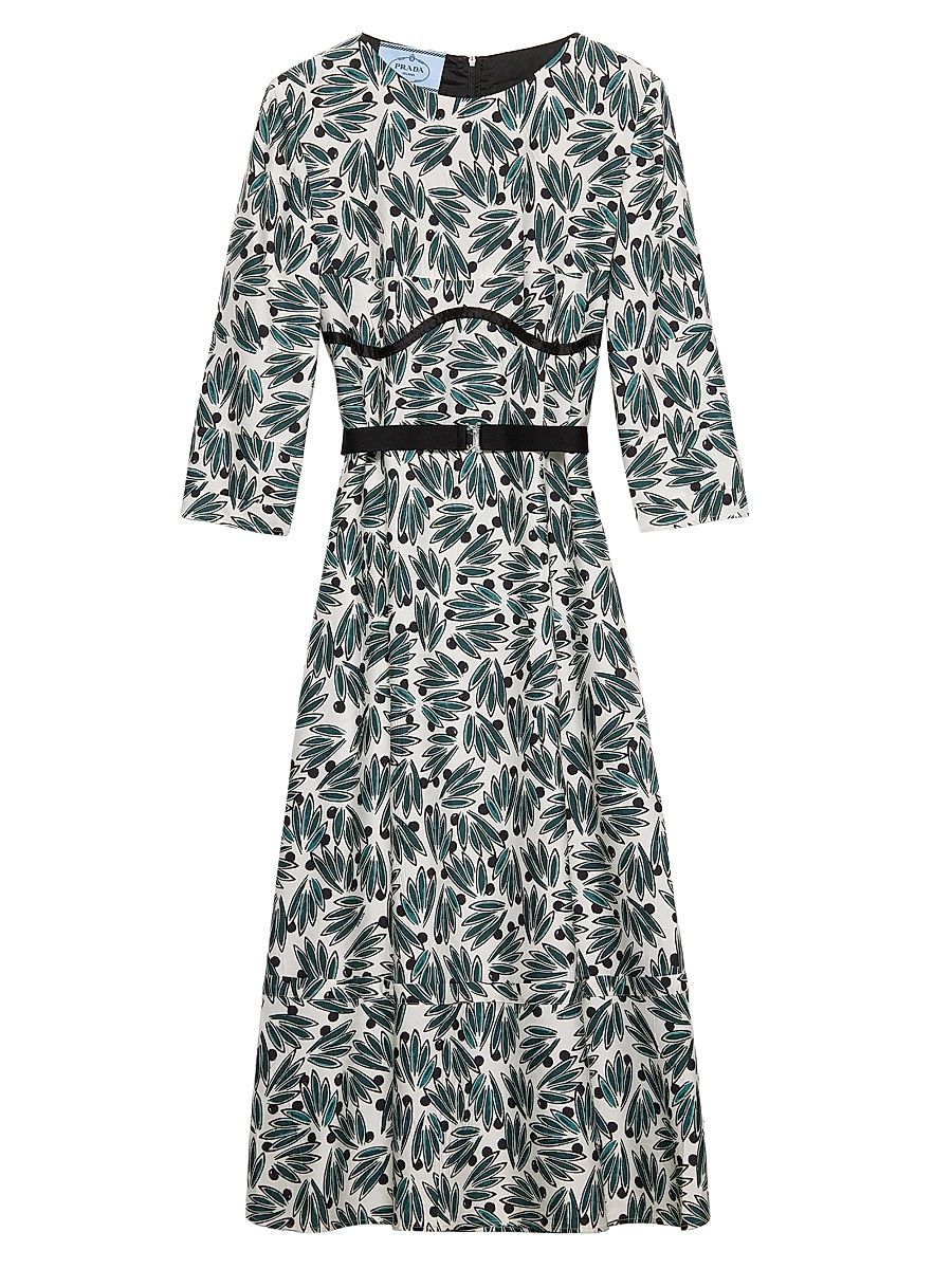 Women's Printed Pongé Dress - Green - Size 8
