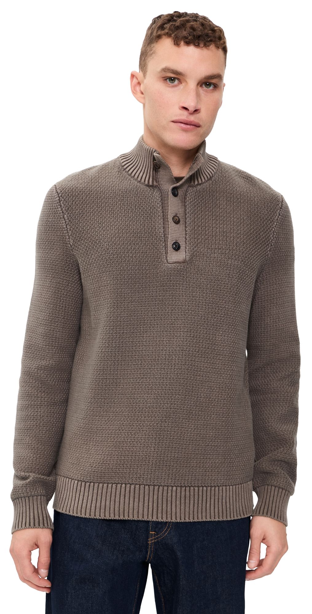 Faherty Sunwashed Dockside Quarter Button Sweater Coast Brown M