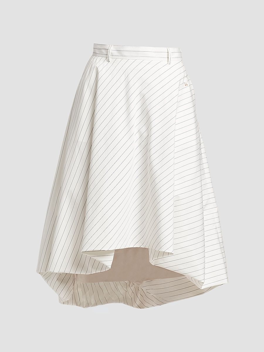 Women's Striped Poplin High-Low Bubble Skirt - Multi White - Size 12