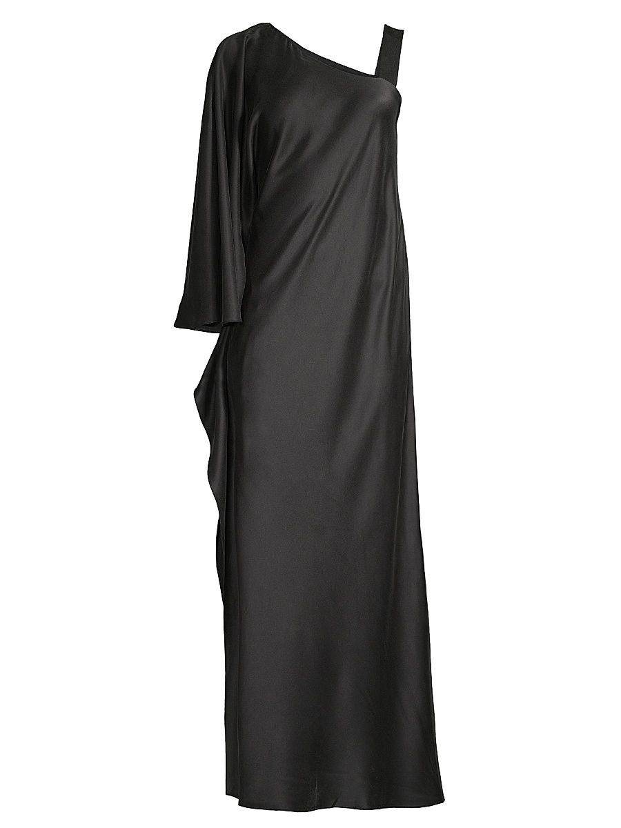 Women's Grace One-Shoulder Silk Gown - Black - Size 6