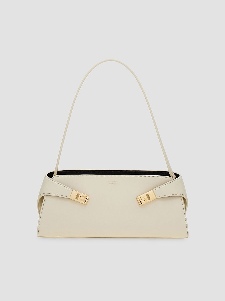 Women's East-West Hug Leather Shoulder Bag - Mascarpone