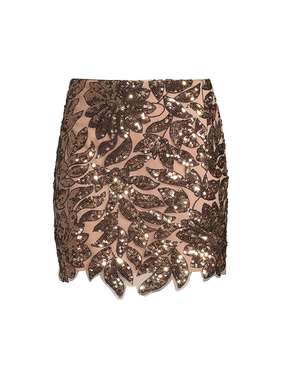 Women's Kristina Sequin Leaf Miniskirt - Gold Sequins - Size 2