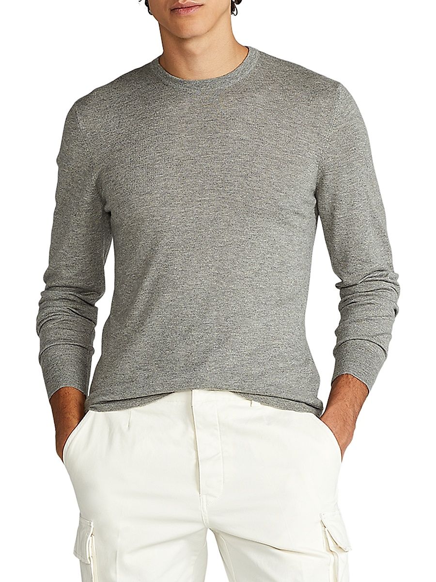 Men's Purple Label Cashmere Sweater - Classic Light Grey Heather - Size Medium