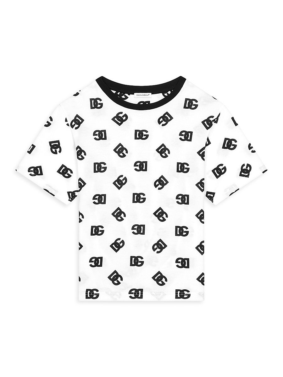Little Kid's & Kid's All Over Logo T-Shirt - Black White - Size 10