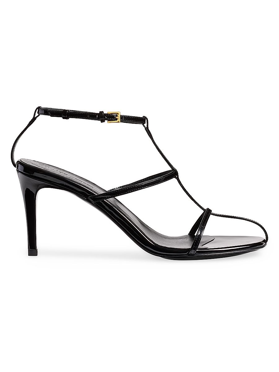Women's Cage 75MM Patent Leather T-Strap Sandals - Black - Size 9