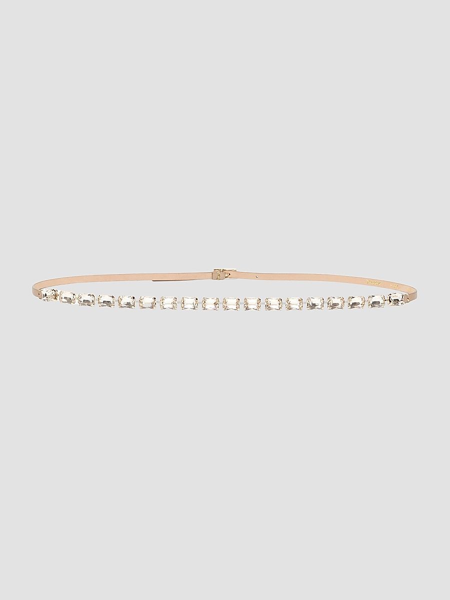 Women's Jewelled Nappa Leather Belt - Beige - Size Large