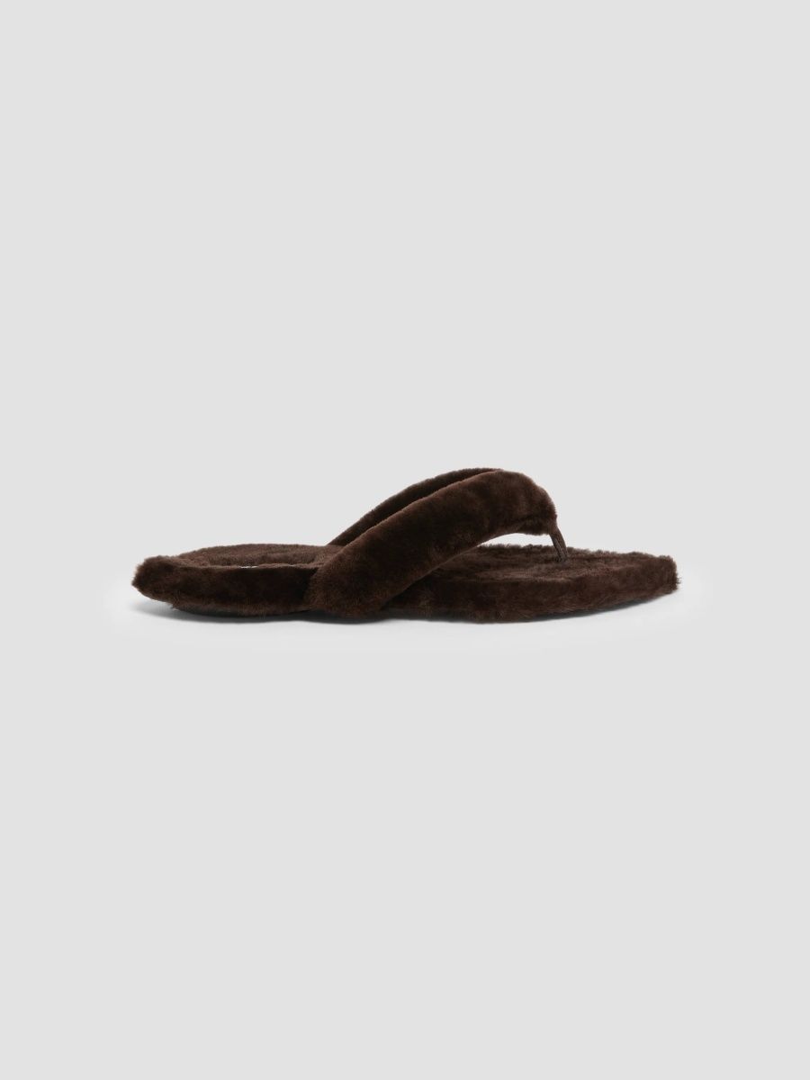 ALAÏA Women's Tong Shearling Flat Sandals - Brun Fonce - Size 11