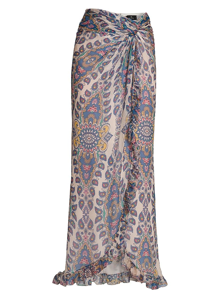 Women's Medallion Chiffon Ruffle Maxi Skirt - Stampafdobianco - Size 12