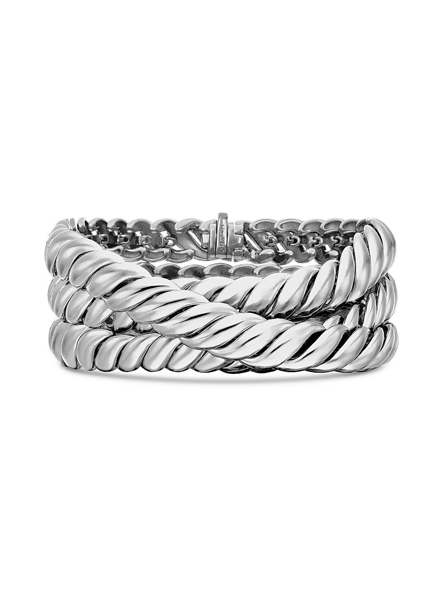 Women's Sculpted Cable Triple Wrap Bracelet in Sterling Silver - Silver - Size Medium