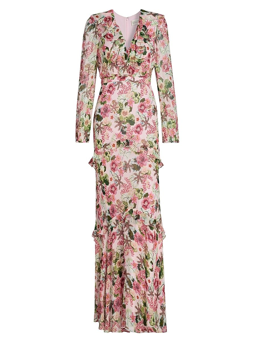 Women's Rita Floral Geroegette Maxi Dress - Plumeria Blush - Size 10