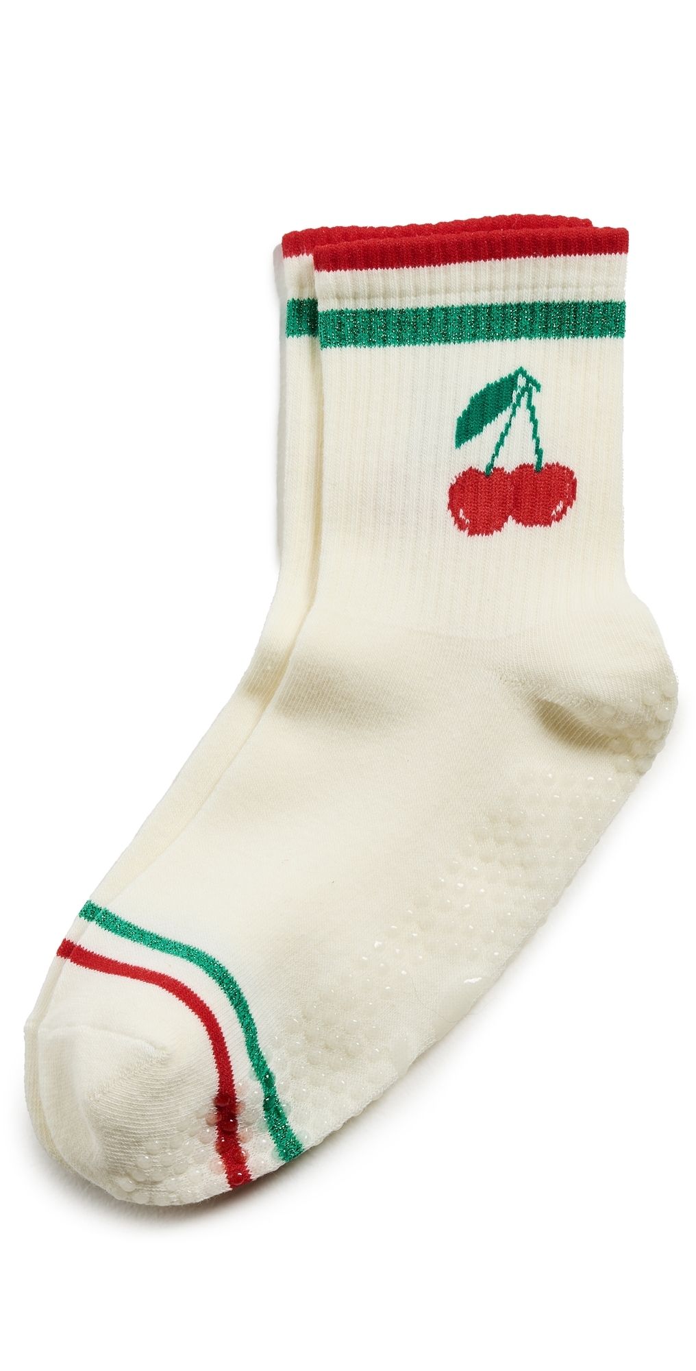Stems Cherry Grip Striped Crew Socks Ivory One Size