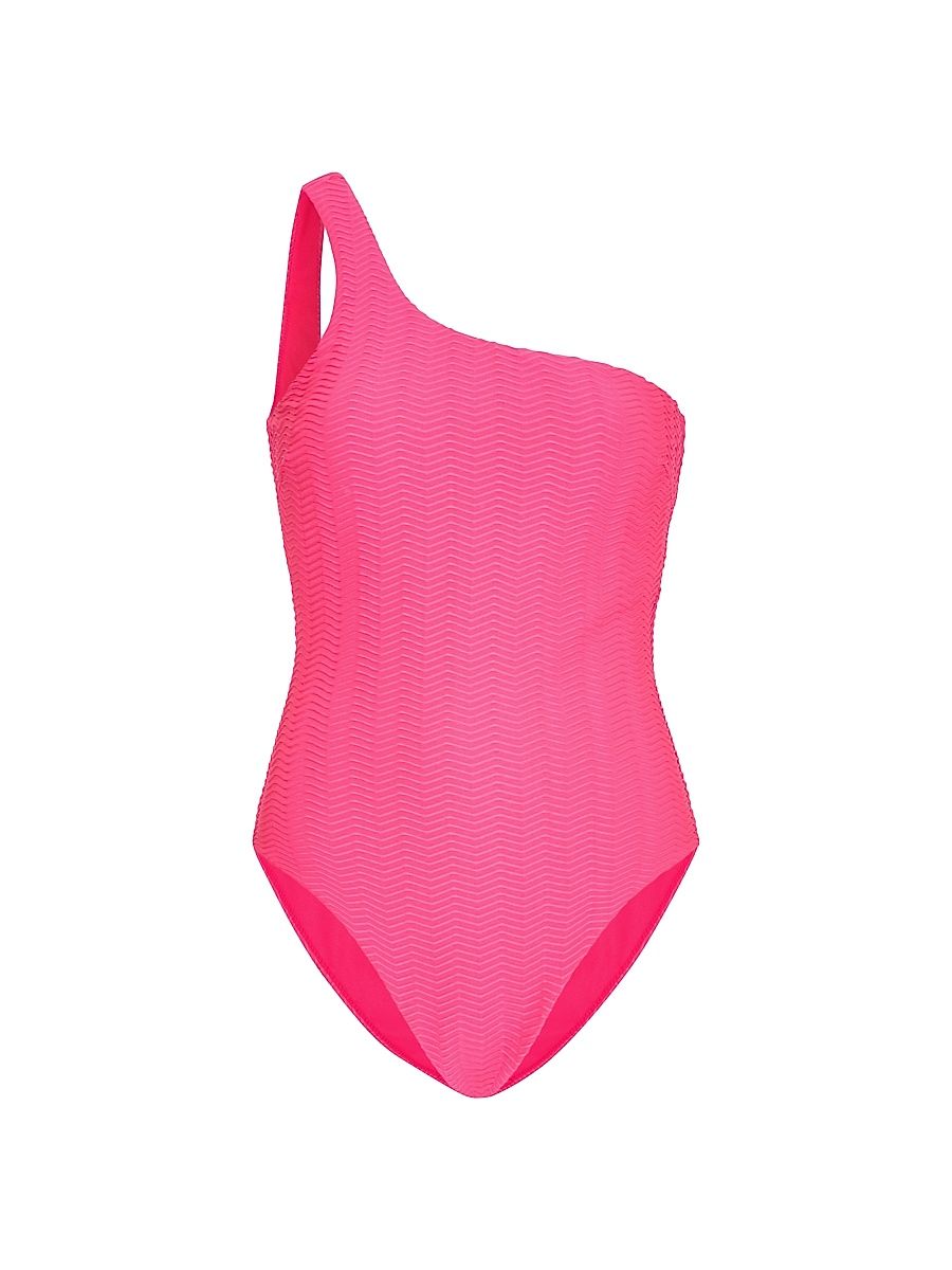 Women's Joni Chevron One-Shoulder One-Piece Swimsuit - Fuchsia - Size Large