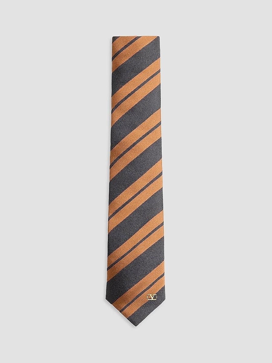 Men's Regimental Jacquard Silk Tie - Beige Grey