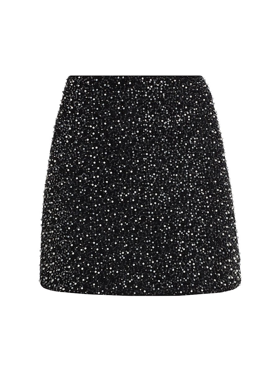 Women's Beaded Tweed Miniskirt - Black - Size 2