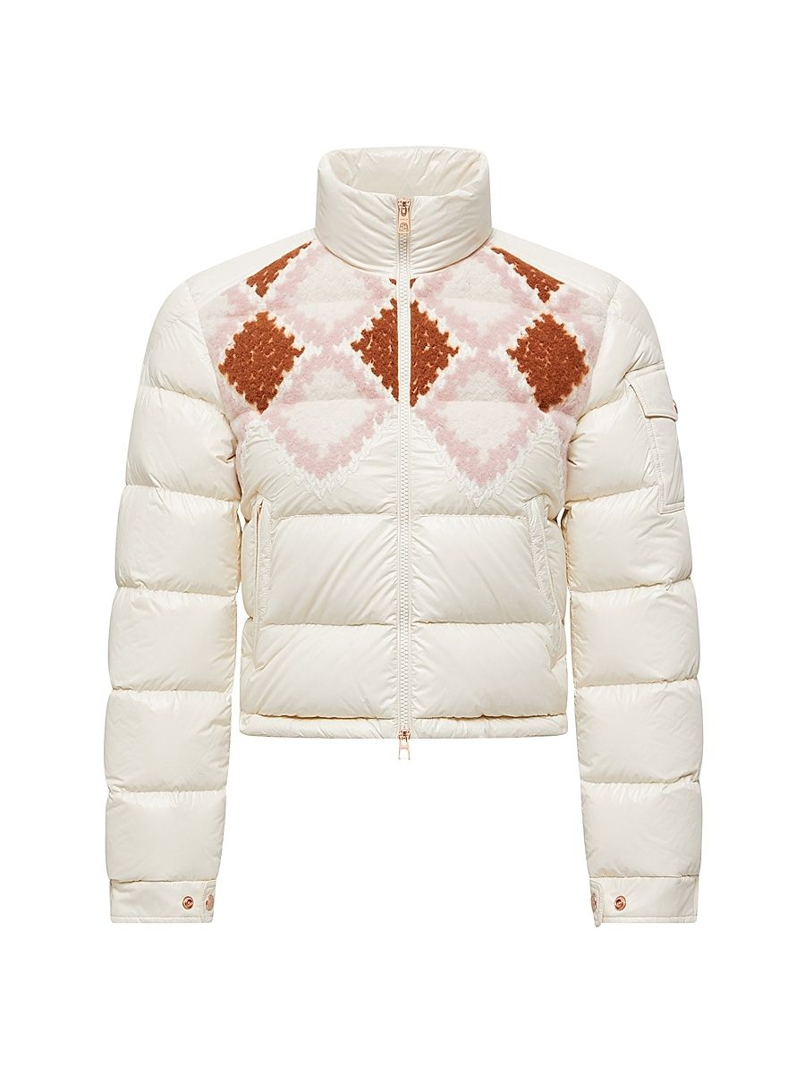 Women's Megara Puffer Jacket with Wool Trim - White Pink - Size XXL