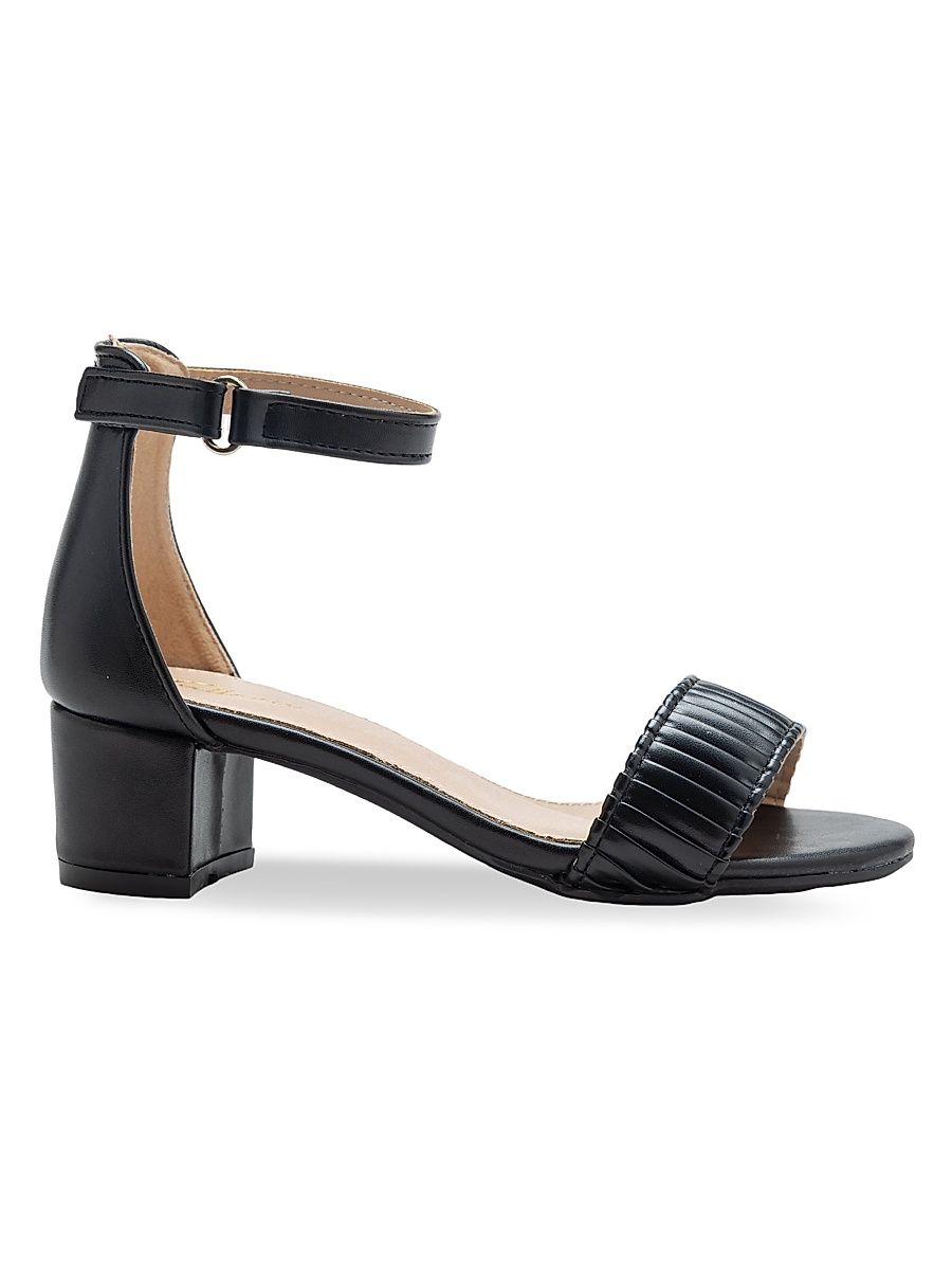 Little Girl's and Girl's Pleated Lined Banded Block Heels - Black - Size 7 (Child)