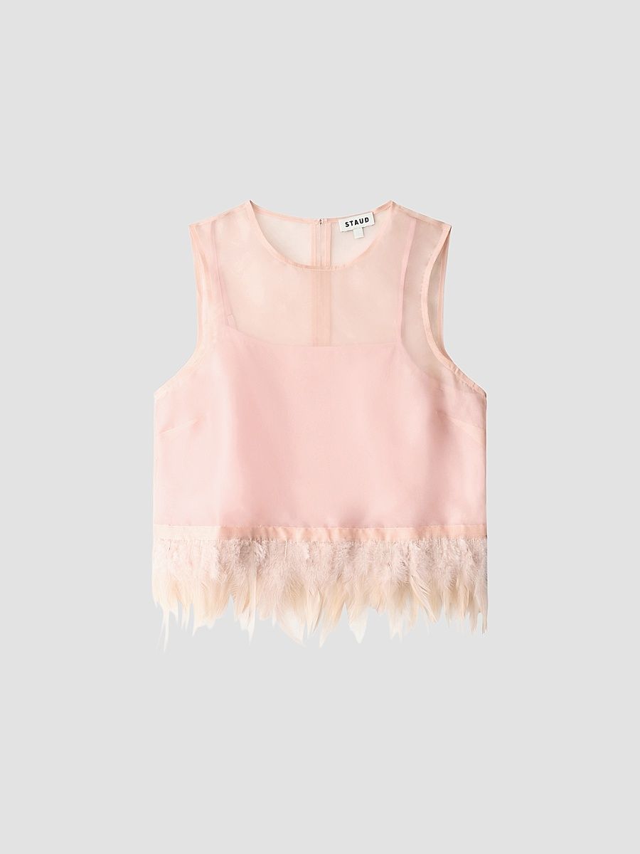 Women's Avi Silk Feather-Trim Top - Sandrose - Size XL