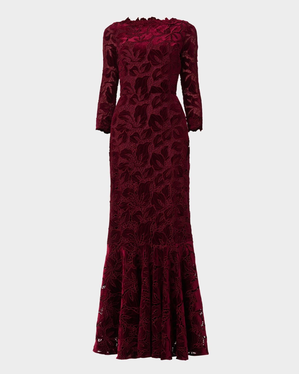 Brianna Floral Velvet Lace Column Gown