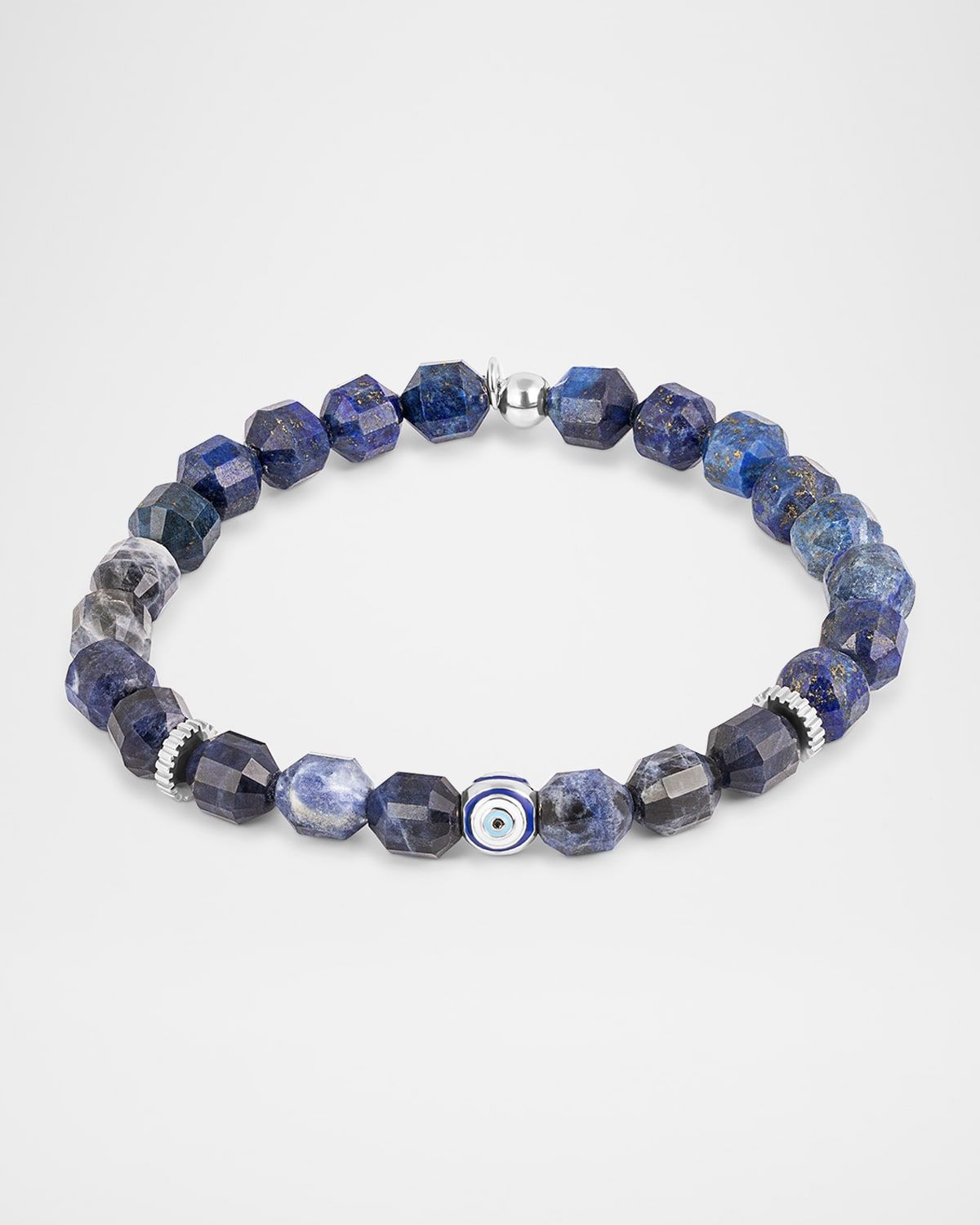 Men & apos;s Sterling Silver Enamel Evil Eye Sodalite Beaded Bracelet
