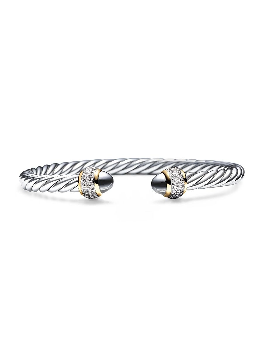 Women's Cable Bracelet in Sterling Silver - Silver Dome - Size Medium