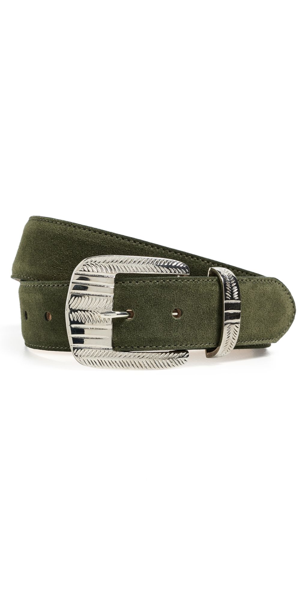 L'AGENCE Aya Western Engraved Belt Olive Suede S