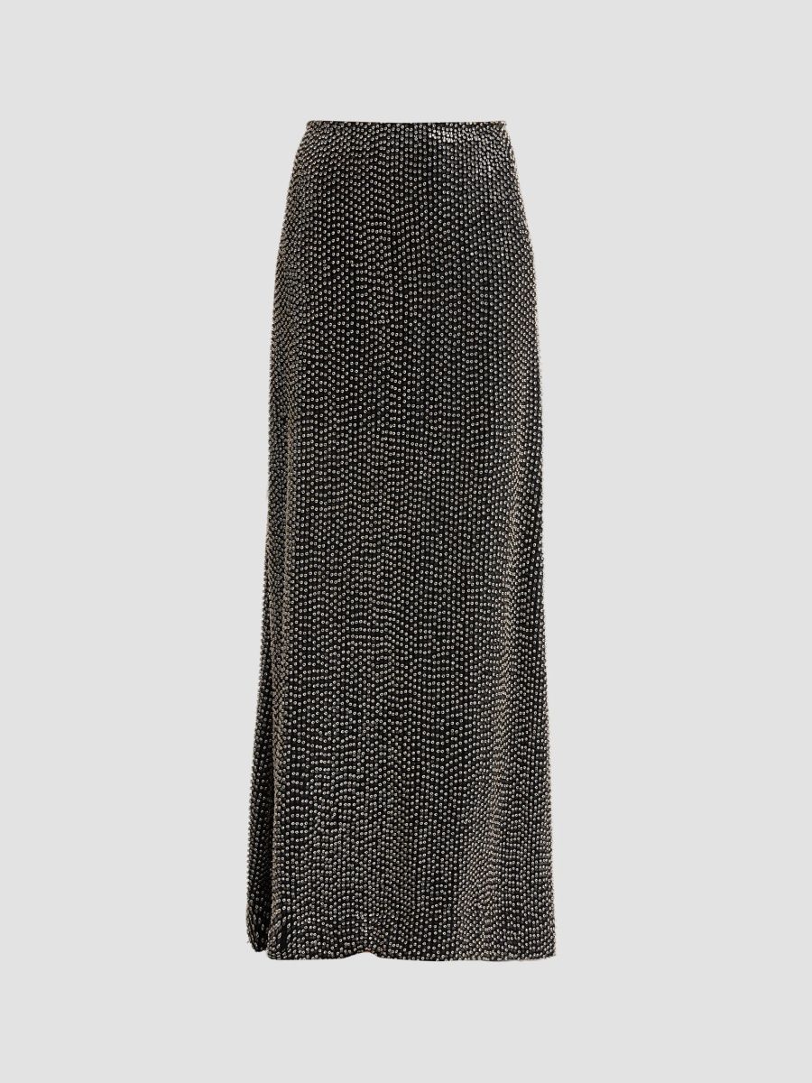 L'AGENCE Women's Zeta Studded Maxi Skirt - Black Clear Crystal - Size 6