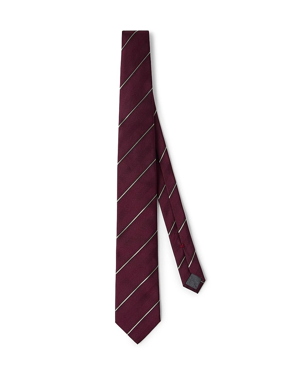 Men's Regimental Stripe Silk Tie - Amaranth Red