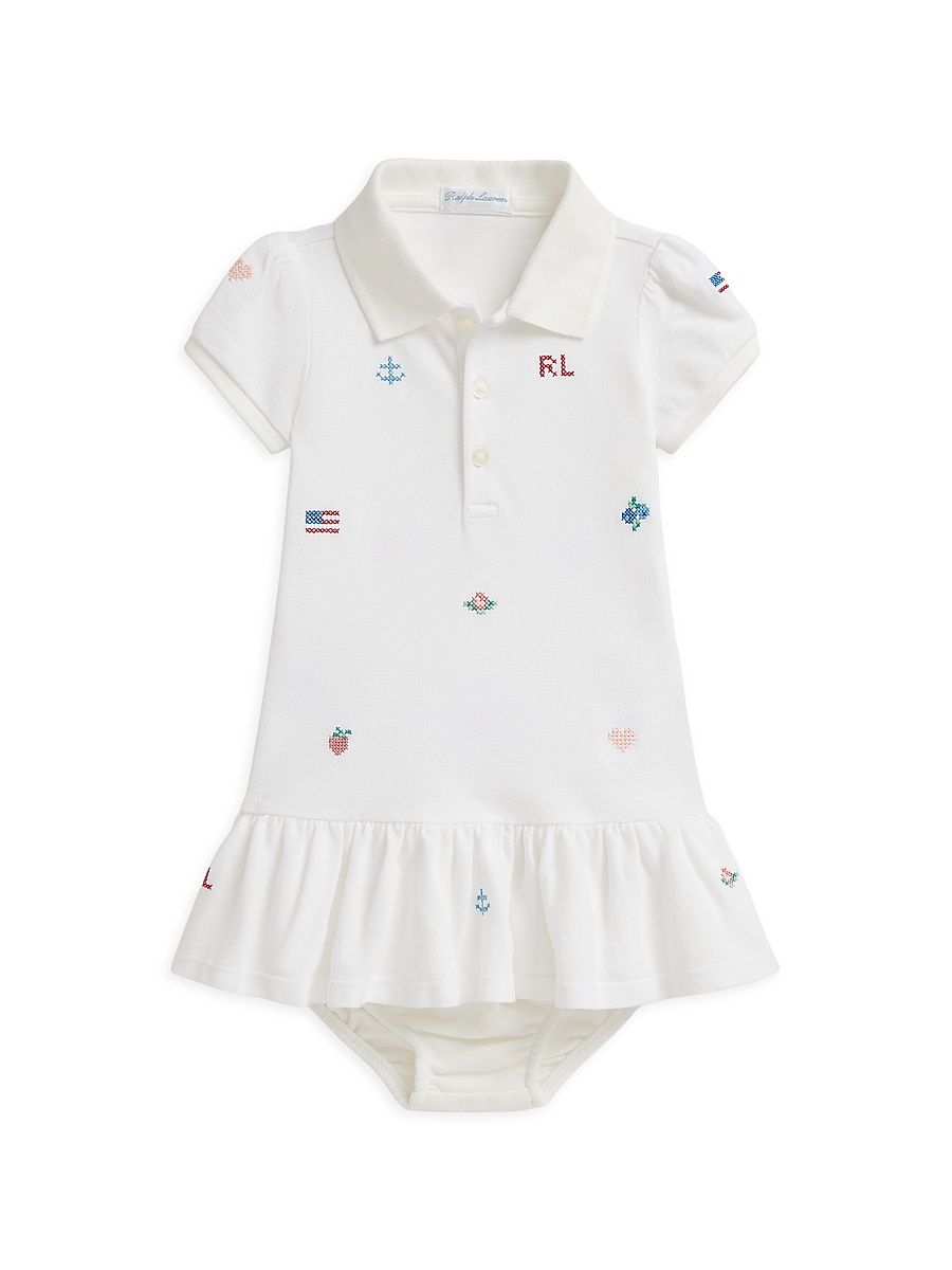 Baby Girl's Embroidered Cotton Polo Dress & Bloomers Set - Deckwash White - Size 6 Months