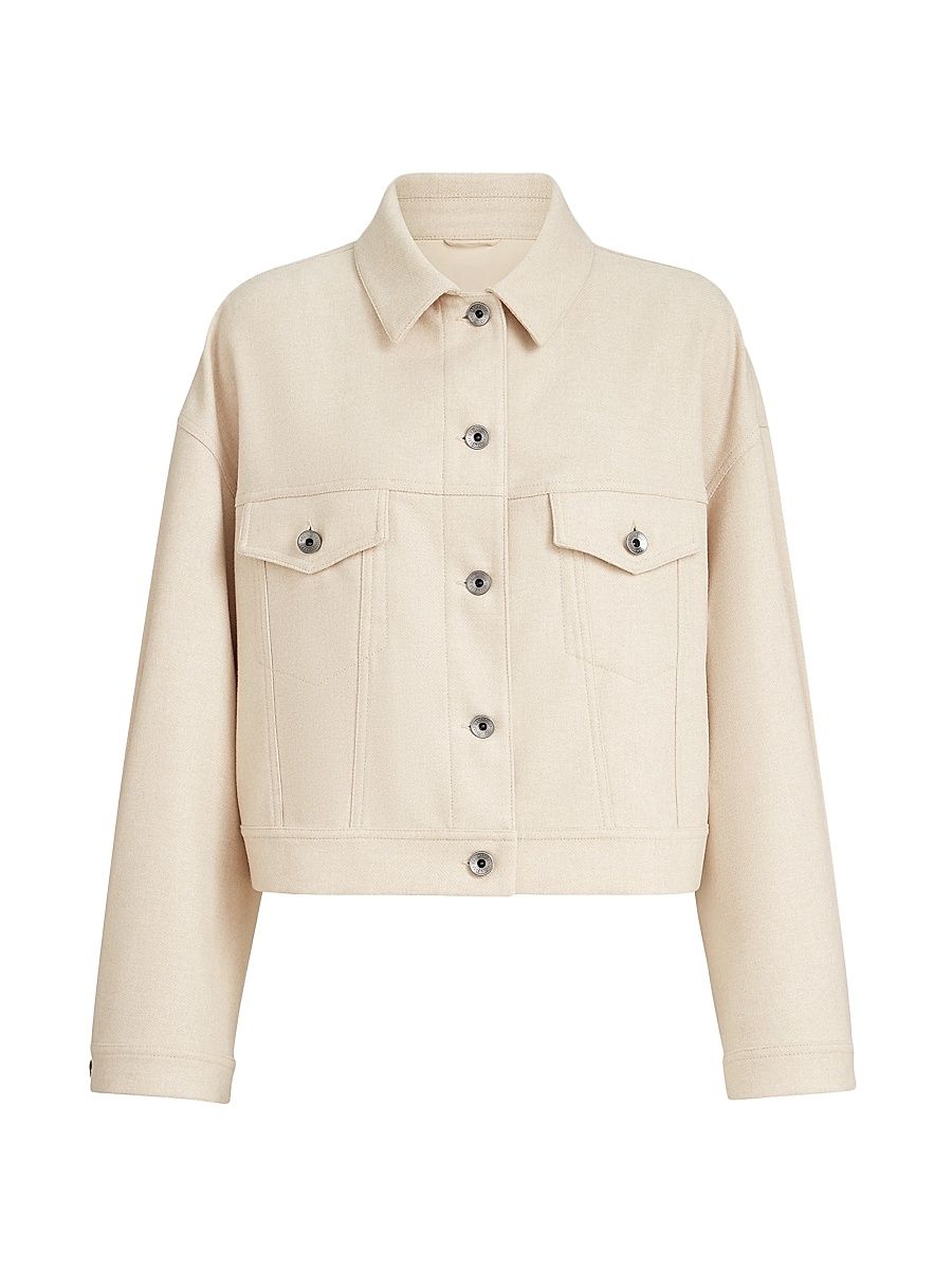 Women's Lightweight Wool Cloth Outerwear Jacket with Monili - Sand - Size 14