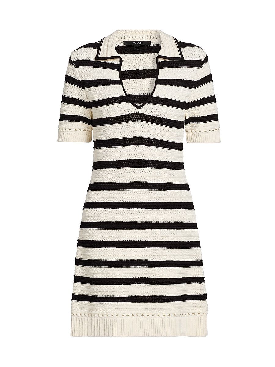 Women's Tyler Striped Knit Polo Minidress - Ivory Jet Stripe - Size XL