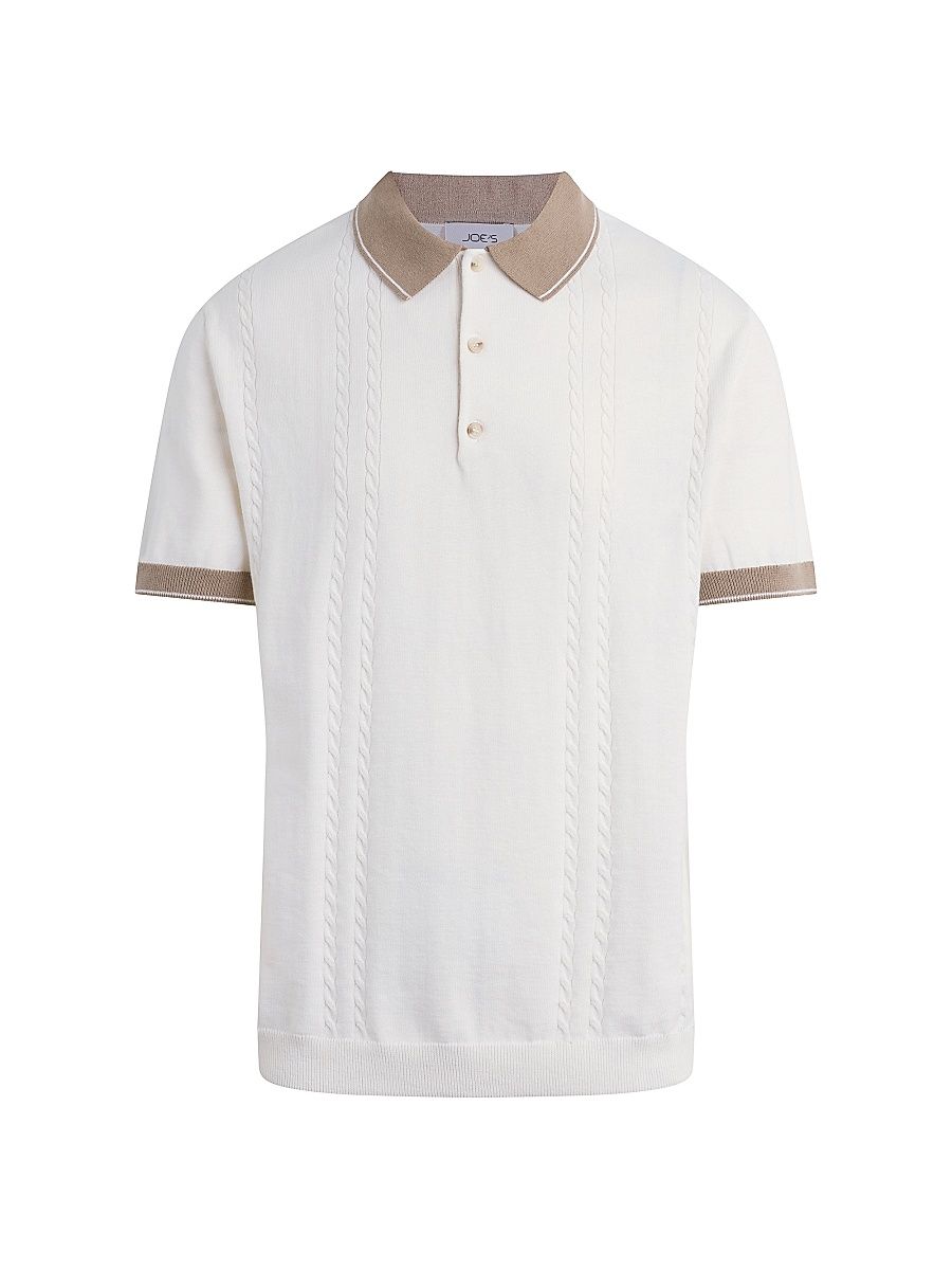 Men's Tennis Cable-Knit Cotton-Blend Polo Shirt - White - Size XXL
