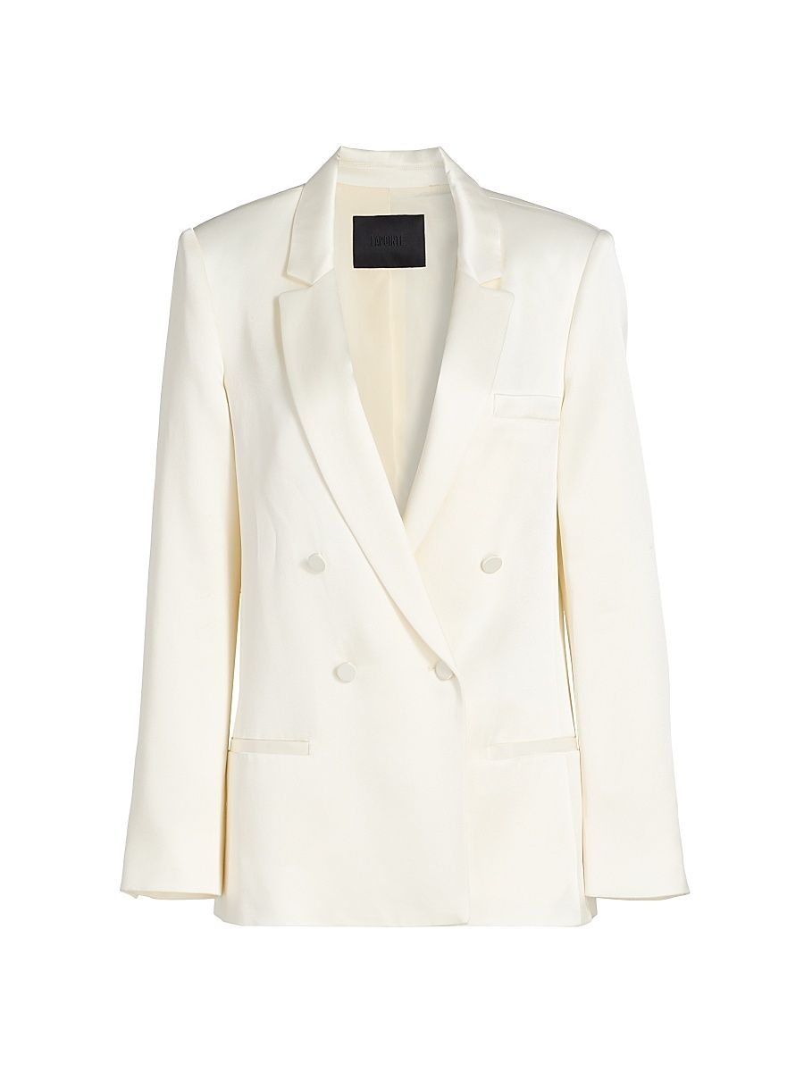 Women's Satin Double-Breasted Blazer - Cream - Size 12
