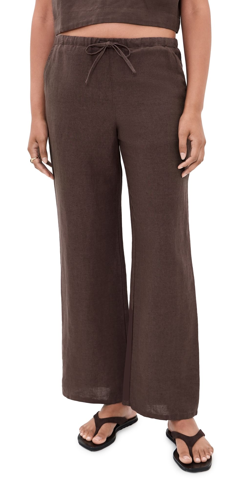 Marine Layer Perfect Linen Drawstring Pants Chocolate XS