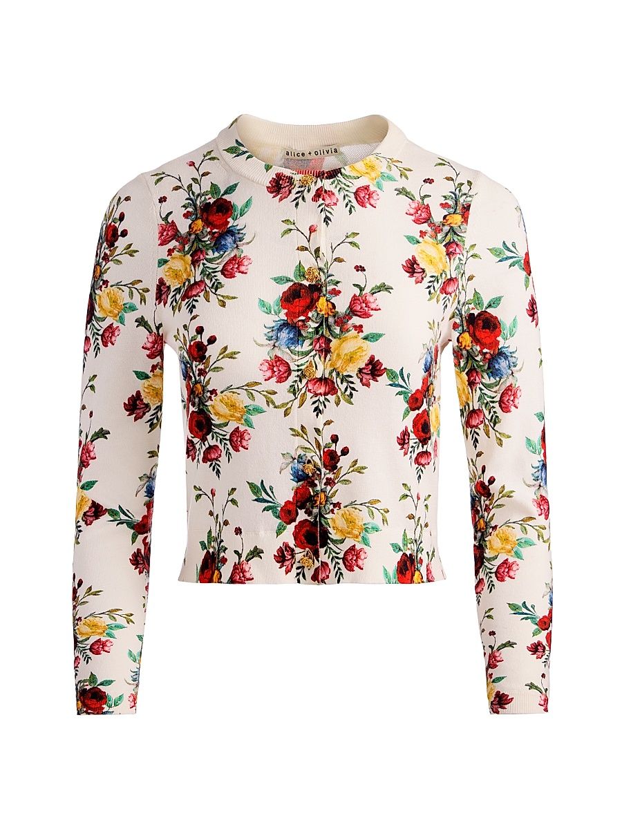 Women's Dollie Floral Stretch-Cotton Cardigan - Gilded Rose - Size Small