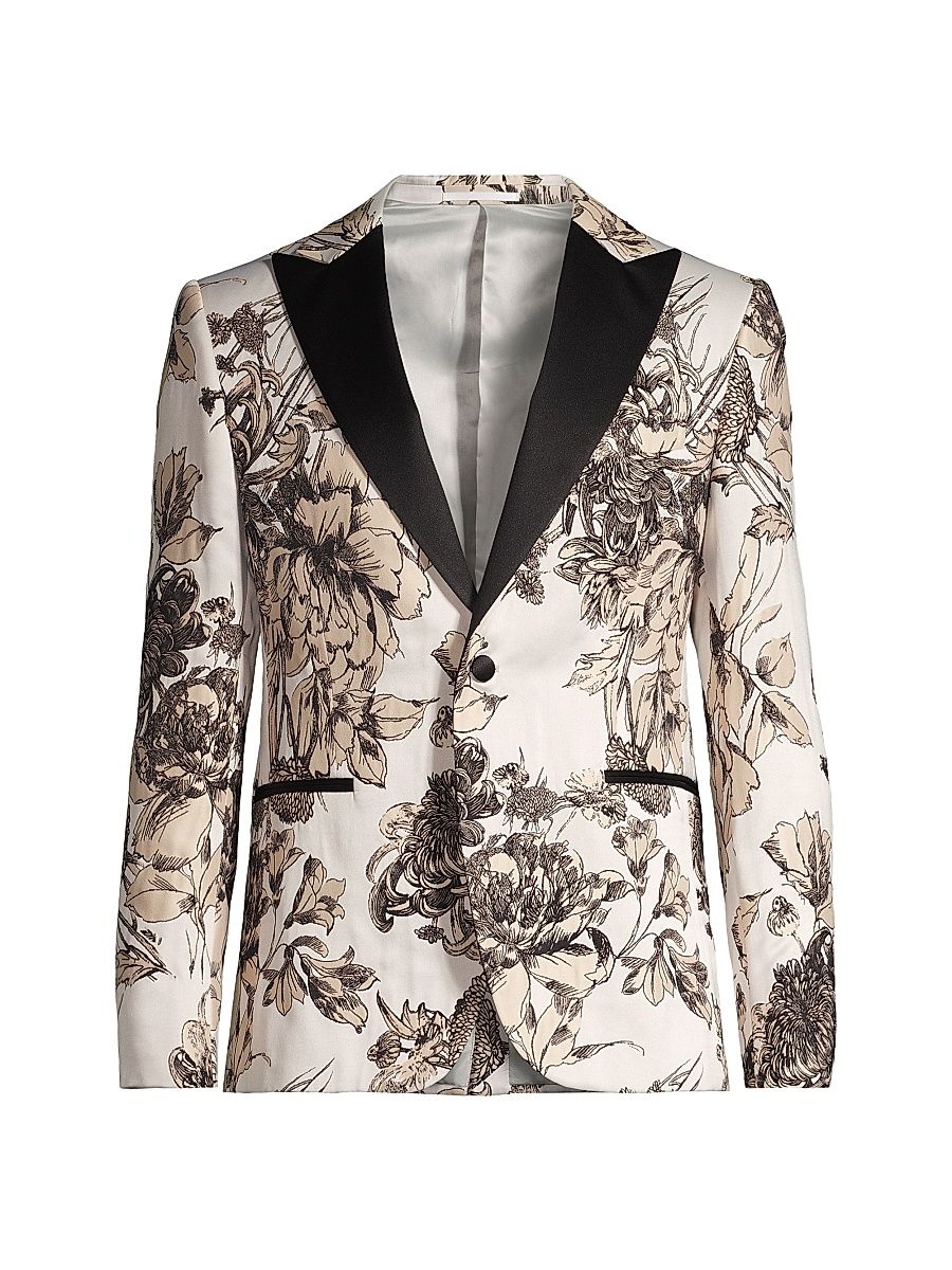 Men's Floral Dinner Jacket - Ivory Multi - Size 42