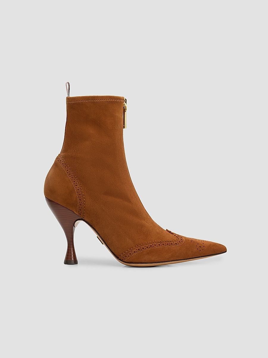 Women's 90MM Wingtip Suede Booties - Caramel - Size 11