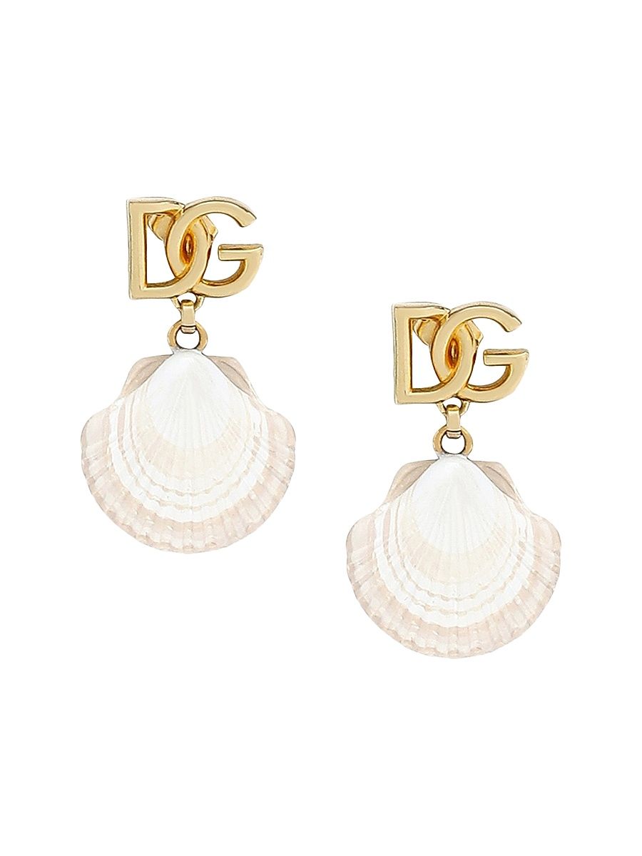 Women's Goldtone & Shell Monogram Drop Earrings - Yellow Gold