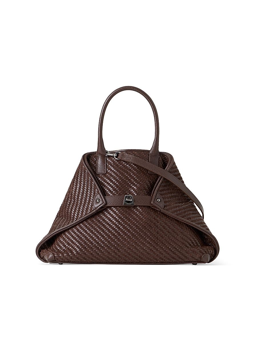 Women's Small Ai Braided Leather Tote Bag - Chocolate